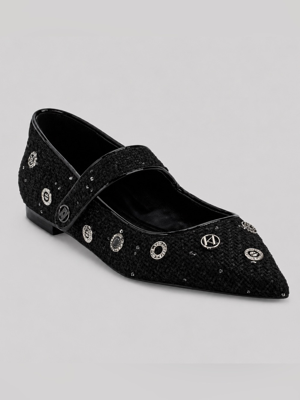 Karl Lagerfeld Black Embellished Vicci Mary Jane Flats Shoes Size US 6/EU 36 New